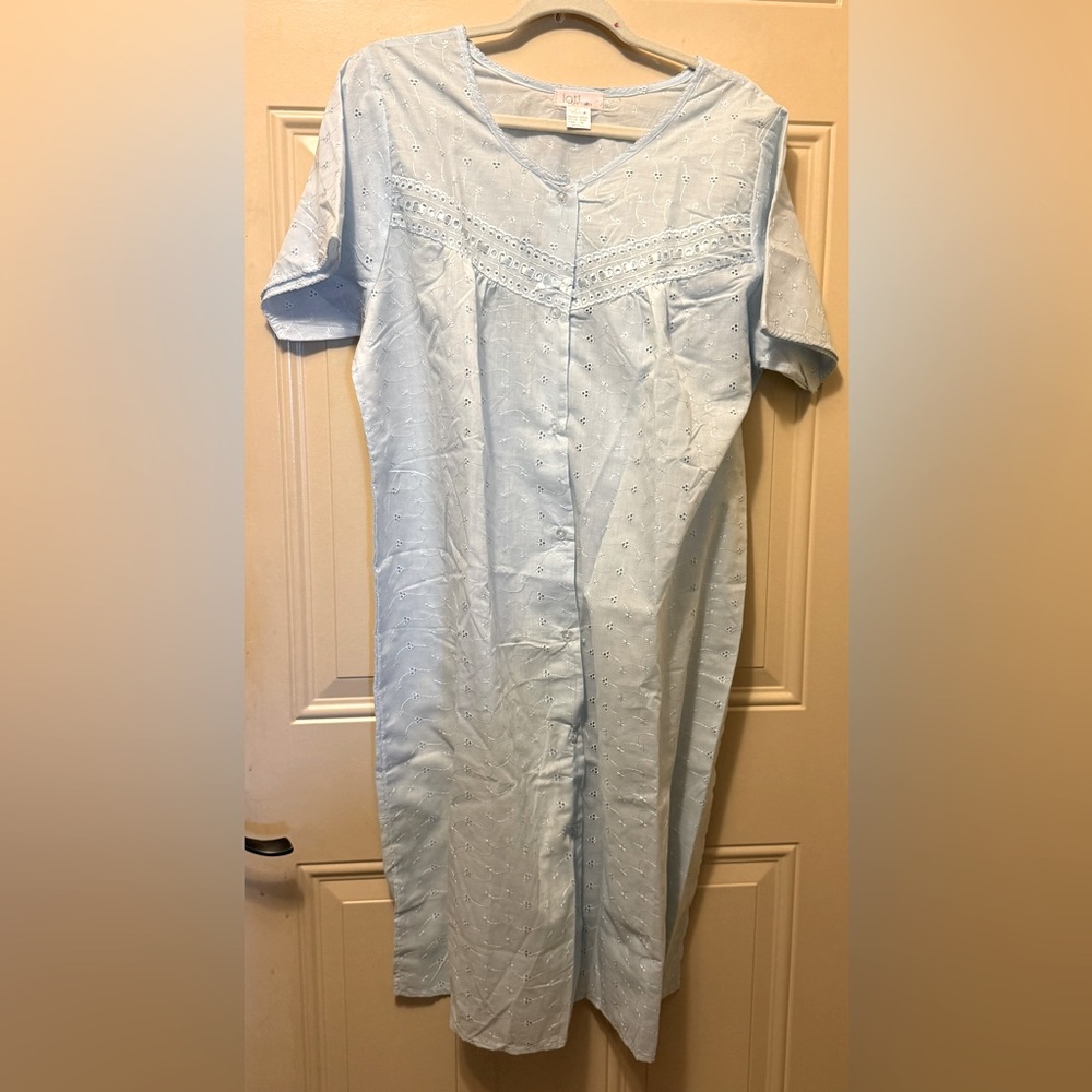 Loti Fashion Light Blue Cotton Polyester Eyelet Housecoat Size 3X NWOT